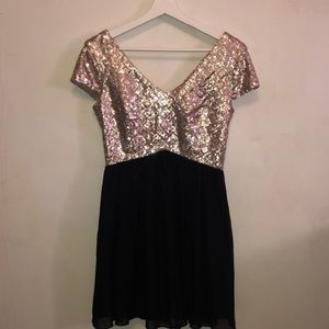 Elegant pink and silver sequin dress